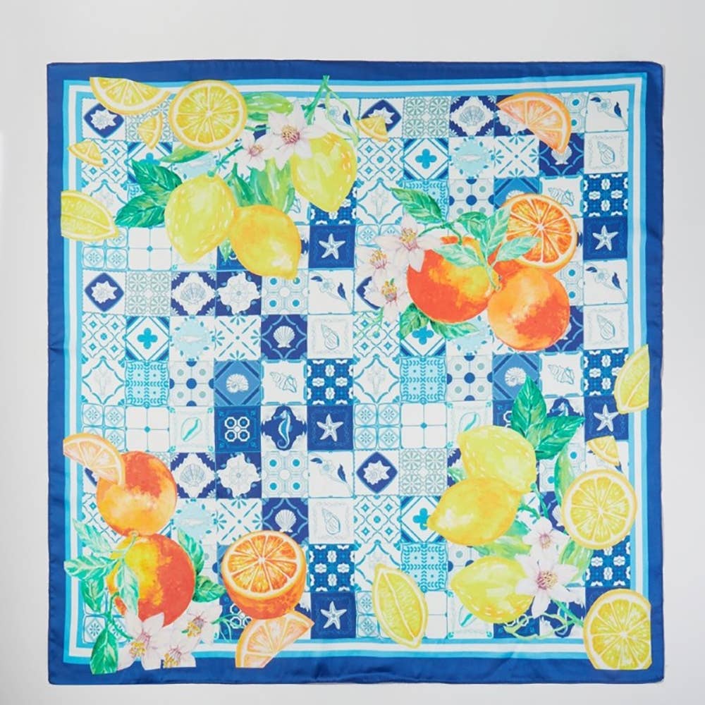 Lemon And Orange Print Square Bandana Scarf