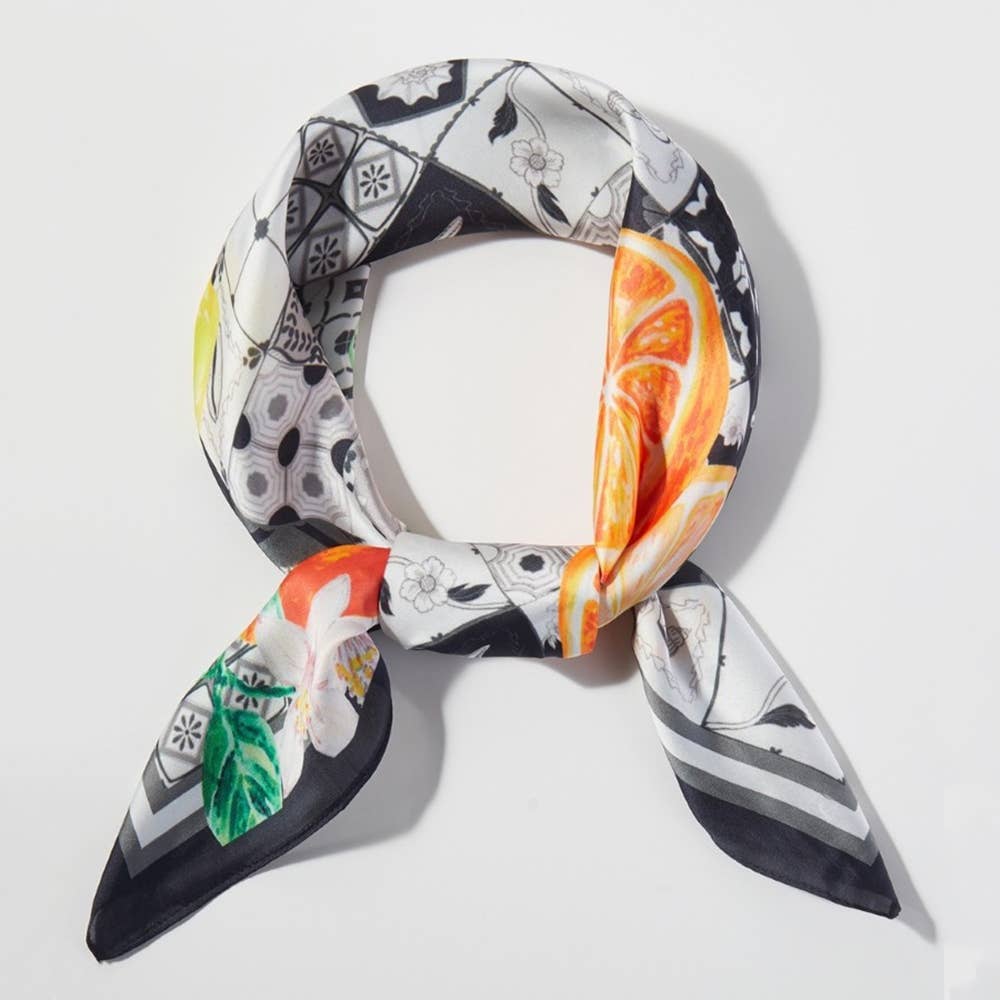 Lemon And Orange Print Square Bandana Scarf