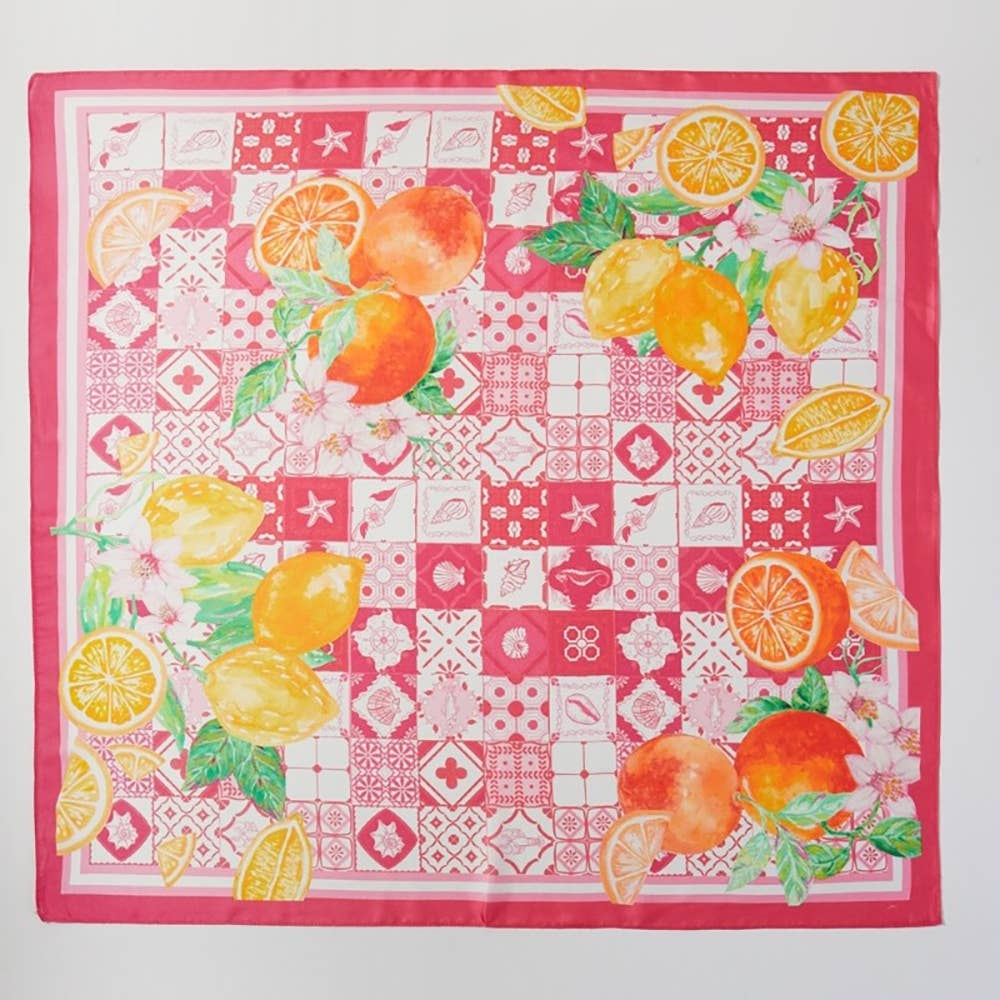 Lemon And Orange Print Square Bandana Scarf