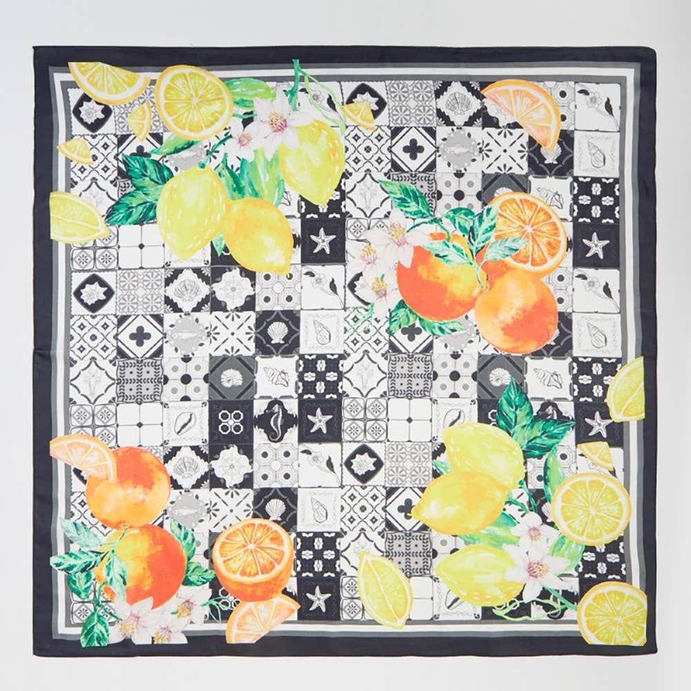 Lemon And Orange Print Square Bandana Scarf